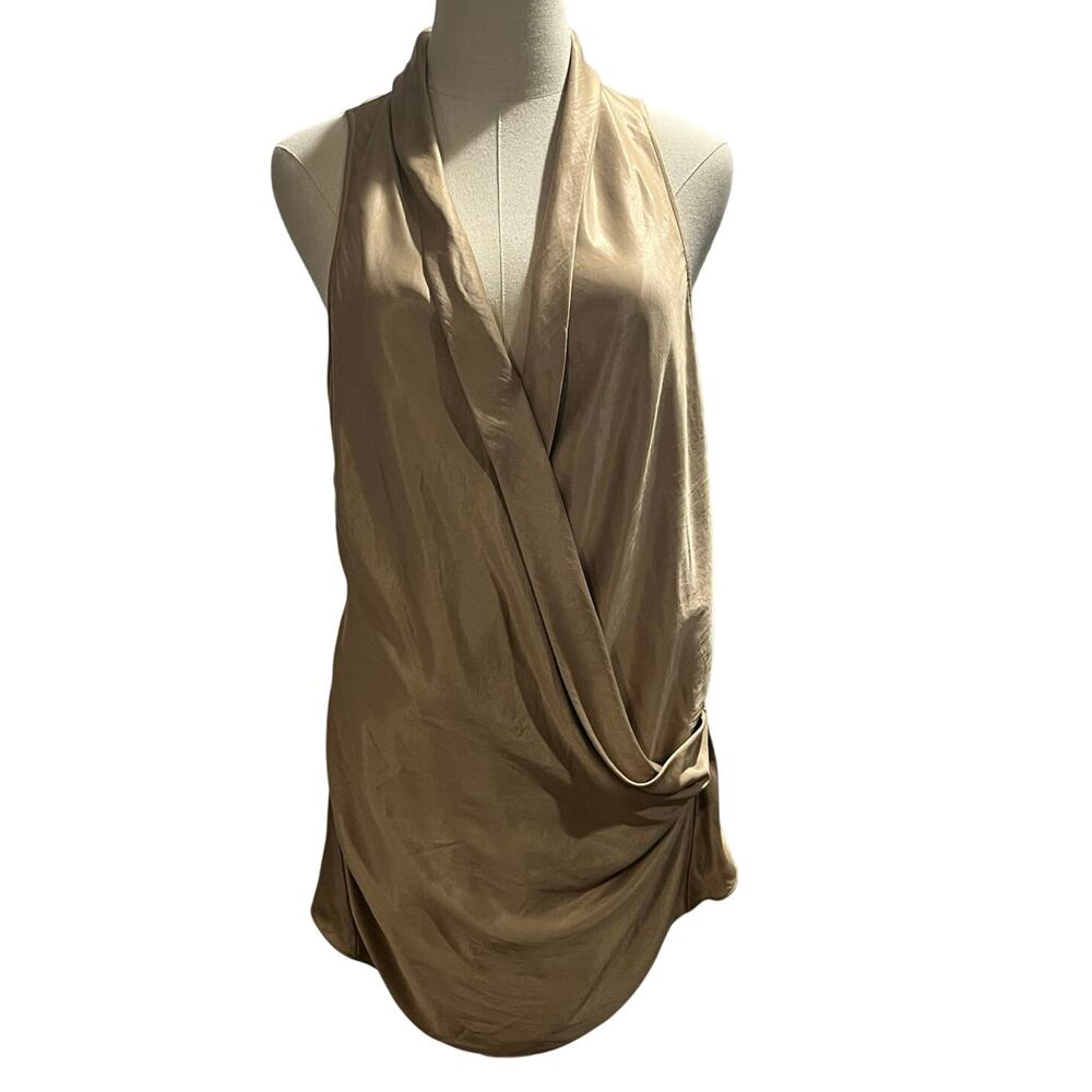 Helmut Lang Champagne Silk Draped Cowl‎ V Neck Sleeveless Racerback Top sz Lg